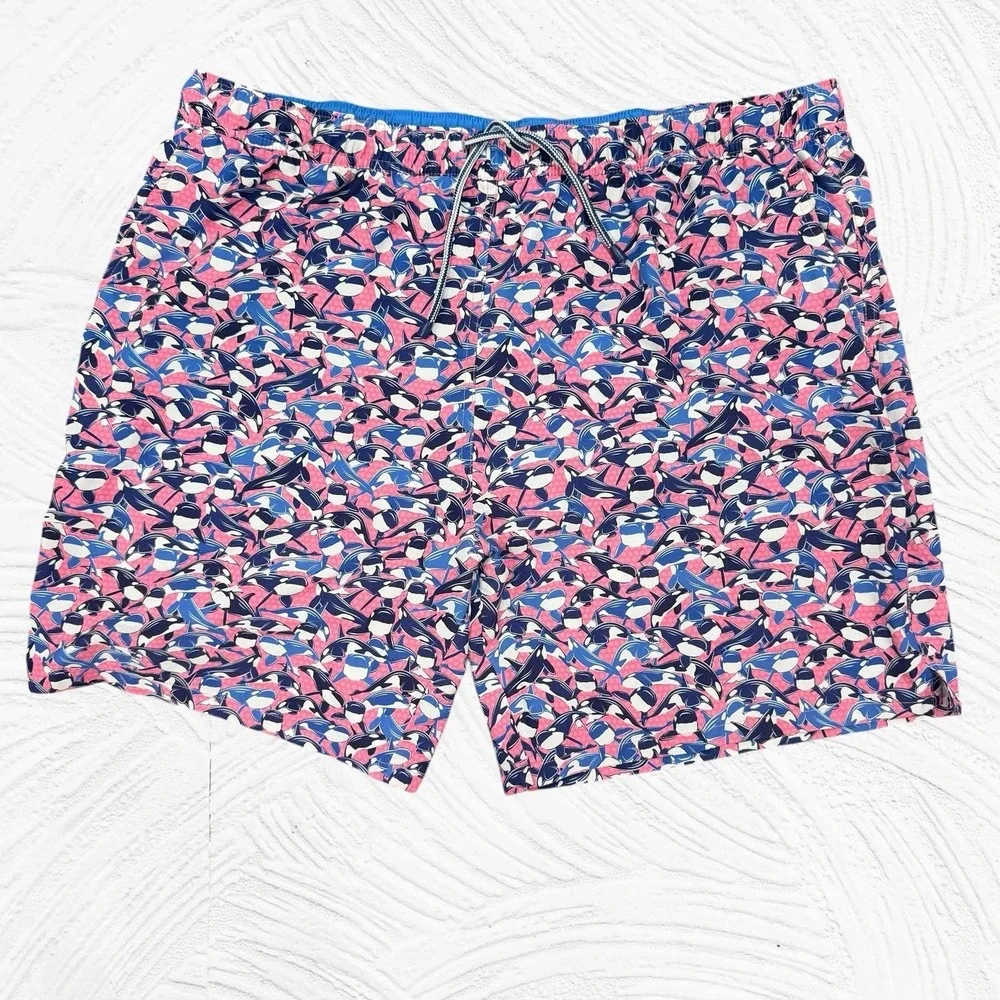 Men's Peter Millar Seaside Swim Shorts Trunks Killer Whale Orca Sz XL Pink blue